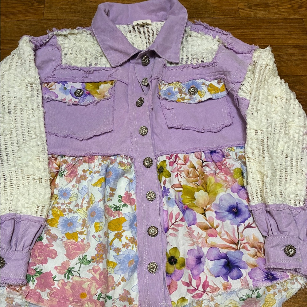Women’s POL Floral Patchwork Button-Up Shirt Jacket Size Small NWOT